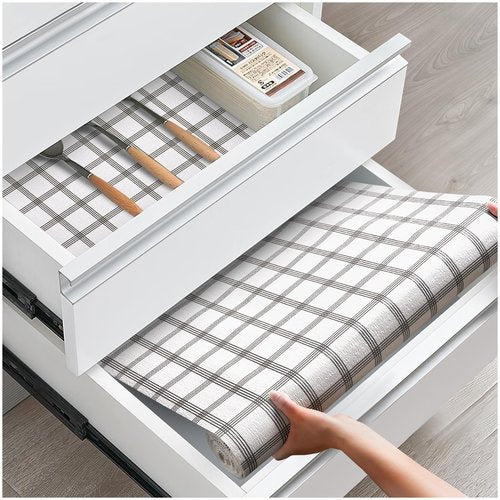 ALIUNI Drawer and Shelf Liner, Non-Slip Kitchen Cabinet Liners Non-Adhesive Thick Strong Grip Waterproof Washable Mats Protect Dresser Shelves Cupboard Bathroom Cabinets, White Stripes, 24IN X 20FT