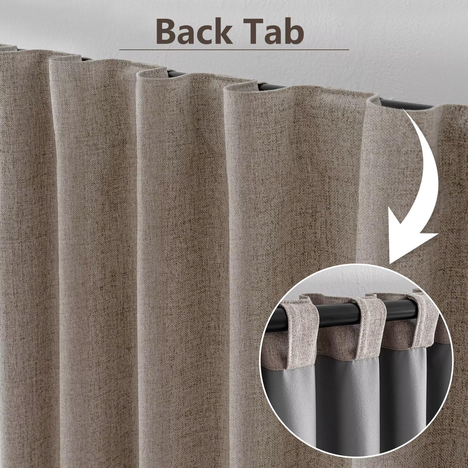 Zyvola 100% Blackout Curtains 96 inch Length 2 Panels Faux Linen Long Drapes for Bedroom Living Room Black Out Room Darkening Curtain Thermal Insulated Back Tab Rod Pocket(W52 x L96, Beige)