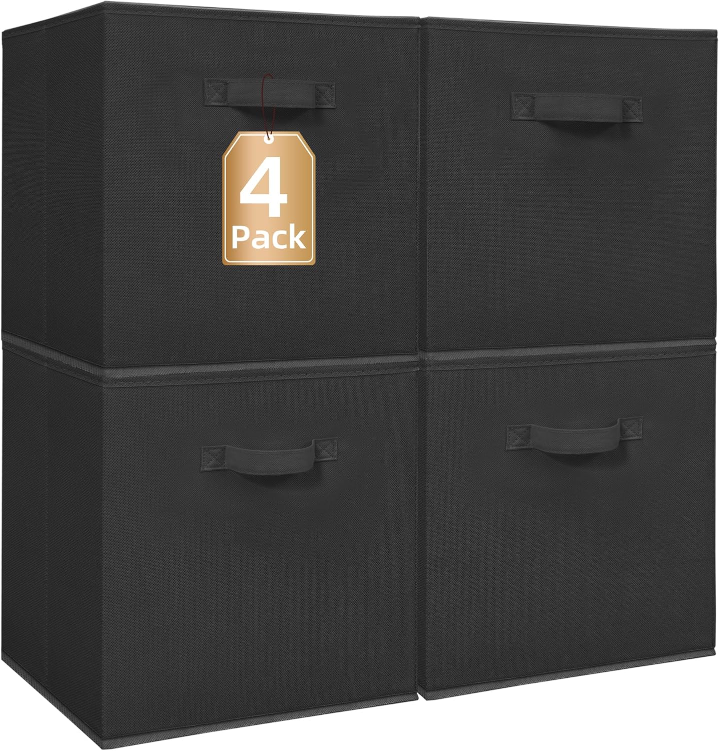 Storage Maniac Storage Cubes - 13 Inch Collapsible Bins with Handles | 4-Pack Durable Black Fabric Organizers