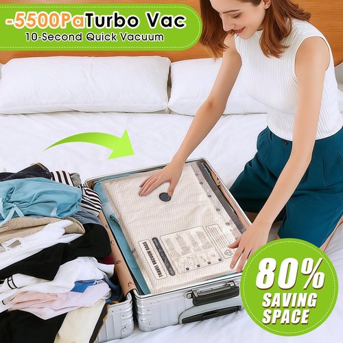 Travel Vacuum Storage Bags for Clothing with Rechargeable Air & Hand Pump, 21 Pack Portable Space Saver Bags, Compression Packing Seal for Luggage and Suitcase, Blankets, Seasonal Storage