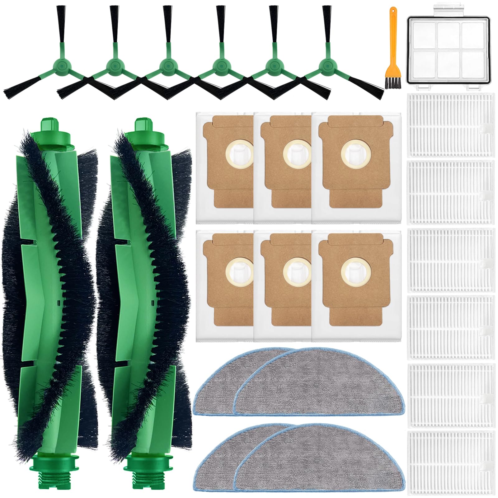 Replacement Parts Accessories Compatible with iRobot Roomba 104,105 Vac/Combo,Q052 Vac/Combo Q0520 105 Essential Vacuum Cleaner,2 Roller Brushes 6 Filters 1 Pre-Filter 4 Mop Pads 6 Side Brushes 6 Bags