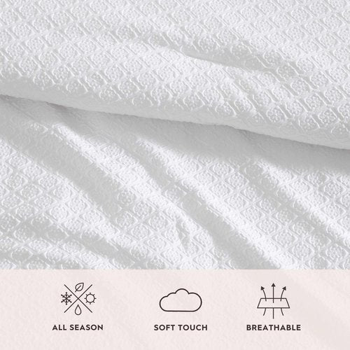 Laura Ashley - Twin XL Comforter Set, Soft Embossed Diamond Bedding, 6 Piece Bonus Bed Set with Matching Shams, Bed Sheets & Throw Pillow (Margaret White)