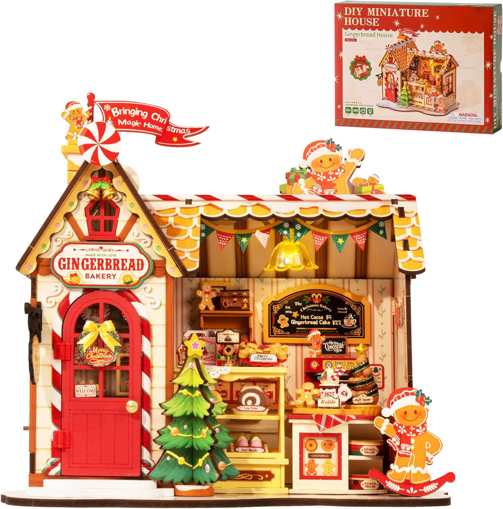 ROBOTIME Miniature House Kit - DIY Tiny Gingerbread Dollhouse for Family Gifts | Perfect for Halloween & Christmas