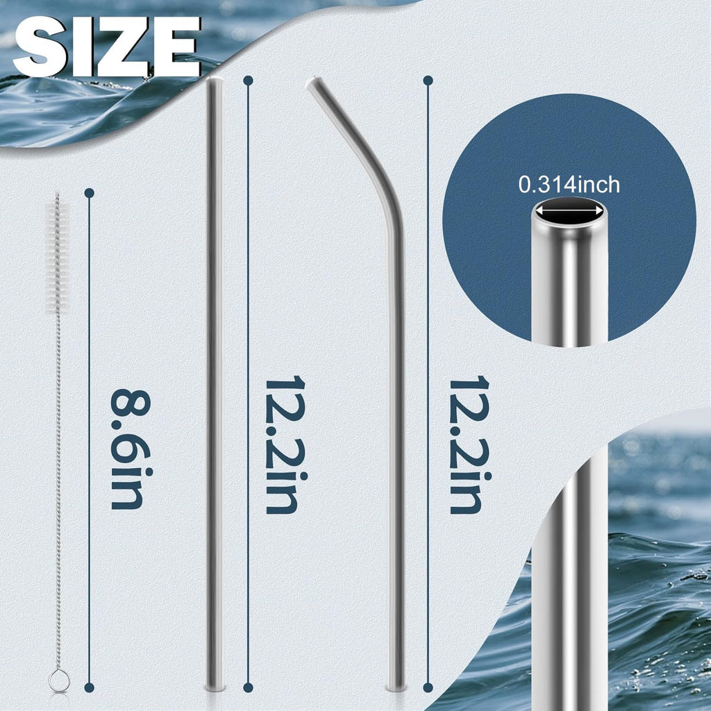 Skiennix 40oz Tumbler Straws - 6 Metal Stainless Steel Replacement Straws, 12-Inch Extra Long | 3 Straight & 3 Bent