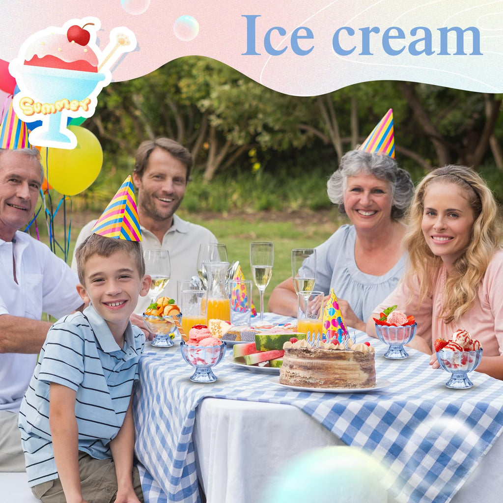 Potchen 12 Packs Small Blue Glass Ice Cream Bowls 5 oz Sundae Glasses Dessert Cups Clear Blue Tulip Ice Cream Glasses for Trifle Salad Sundae Cake Pudding Dinner Wedding Holiday Party