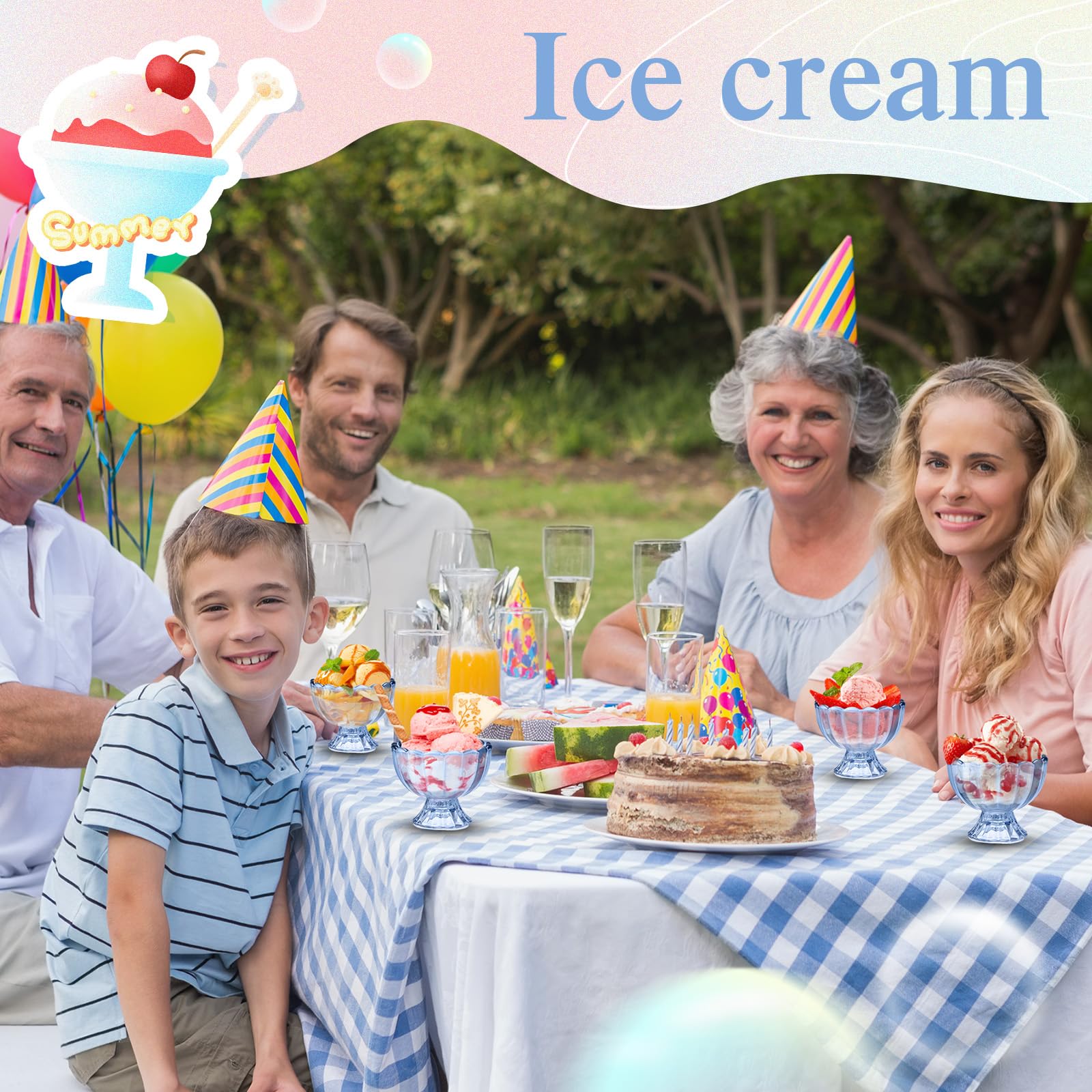 Potchen 12 Packs Small Blue Glass Ice Cream Bowls 5 oz Sundae Glasses Dessert Cups Clear Blue Tulip Ice Cream Glasses for Trifle Salad Sundae Cake Pudding Dinner Wedding Holiday Party
