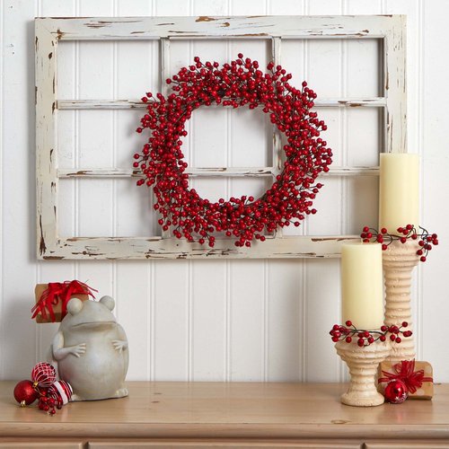 Nearly Natural 4193 22" Berry Artificial Wreath Red