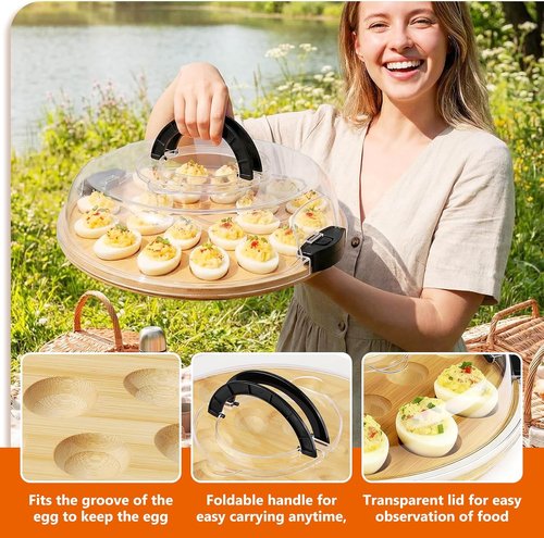 Deviled Egg Containers by [Brand Name] - Portable 24-Slot Platter Tray with Lid | Ideal for Easter, Parties & Picnics