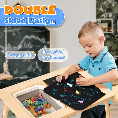Purelax Children's Sensory Table with 2 Stool & 2 Storage Bin - Multifunction Toddler Play Sand & Art Table