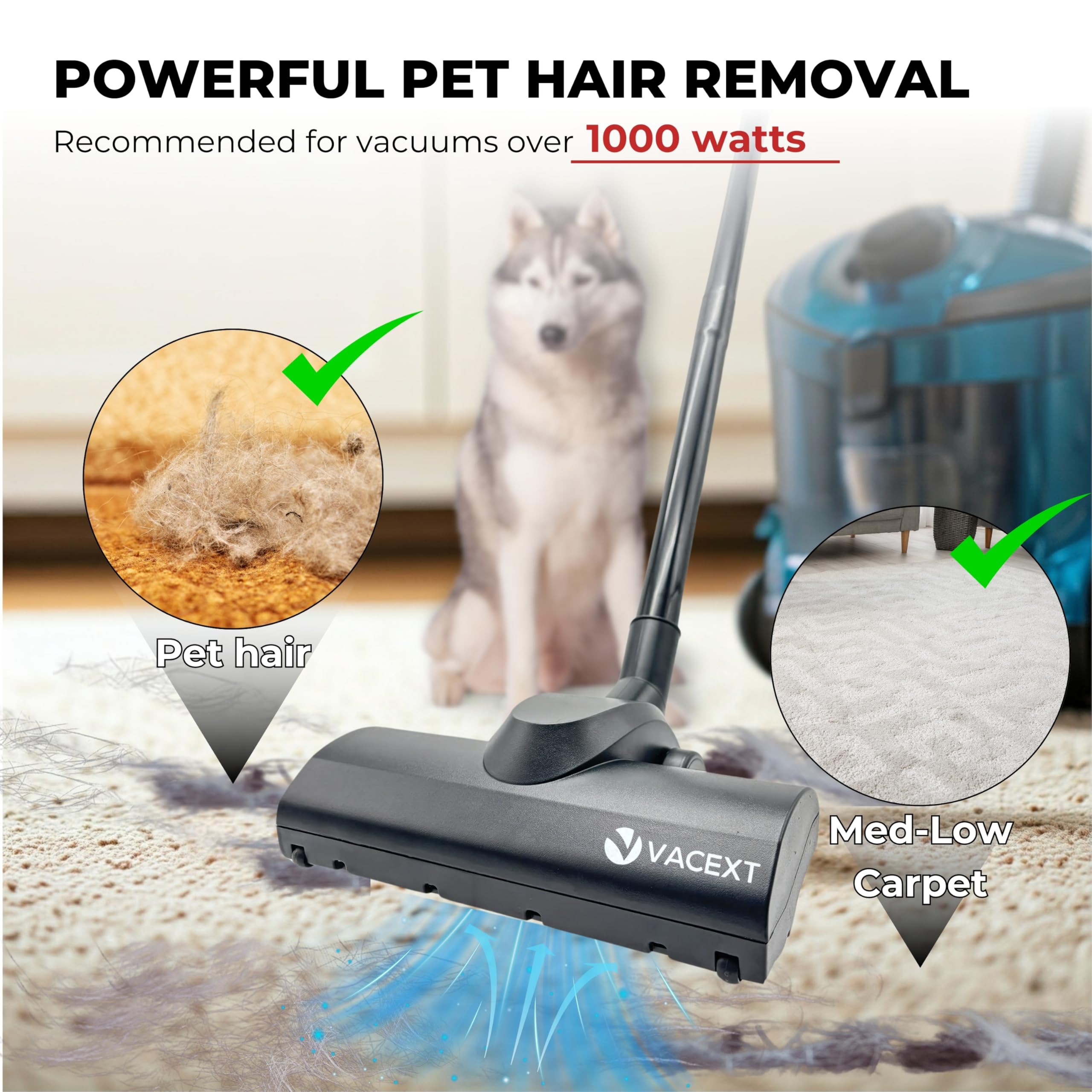 Turbo Brush Head Vacuum Attachment for Shark Navigator Rotator & Shop Vac using 1-1/4'',1-3/8" & 2-1/4'' Acessories - Removal Pet Hair for Hard Floors, Low Pile Carpet & Area Rugs