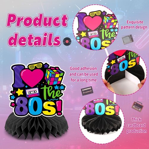 DTOFOOT 10 Pcs 80s Party Decorations, 1980s Table Honeycomb Centerpieces Back to the 80s Decor for Retro Party Photo Props Birthday Wedding Anniversary Favors Supplies