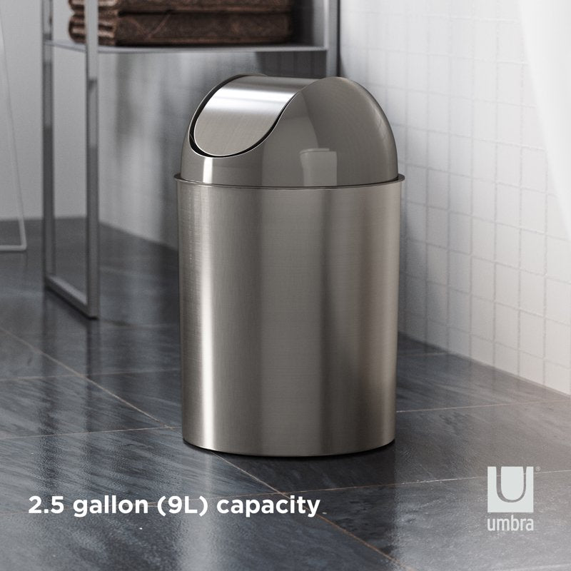 2.5 Gallon Mezzo Plastic Swing Top Bathroom Trash Can - Silver