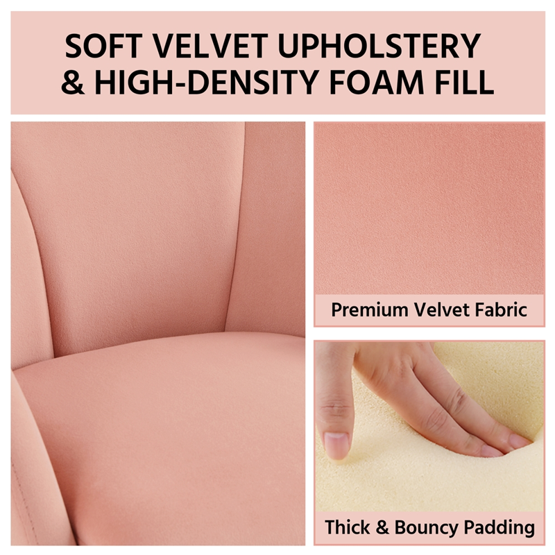 Pink Velvet Armchair Set with Gold Metal Legs - 2 Pieces