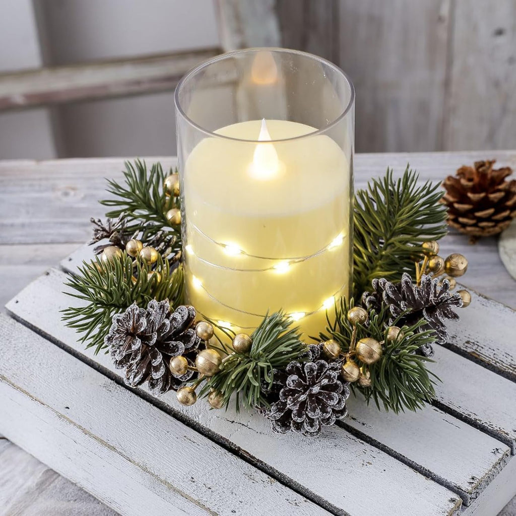 Regine Switzerland Christmas Candle Rings - Elegant Gold Berries & Pinecones | 2-Piece Winter Decor Set
