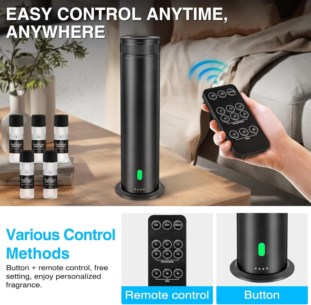 Skiennix Waterless Scent Diffuser Starter Kit | 800 Sq. In. Coverage with 5 Essential Oils & Remote Control