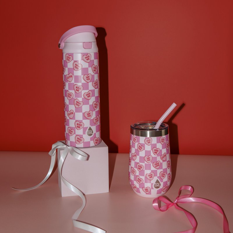 24oz Insulated Stainless Steel Water Bottle with Straw & Chug Lid - Candy Hearts
