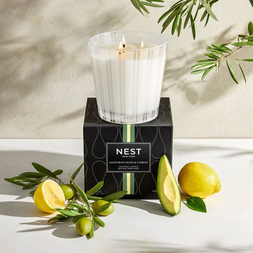 NEST New York Scented 3-Wick Candle, Santorini Olive & Citron - 21.2 oz - Up to 100-Hour Burn Time - Reusable Glass Vessel