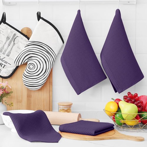 Homaxy Kitchen Dish Cloths - 100% Cotton Waffle Weave, Ultra Soft & Absorbent, 12x12 Inches, 8-Pack, Eggplant