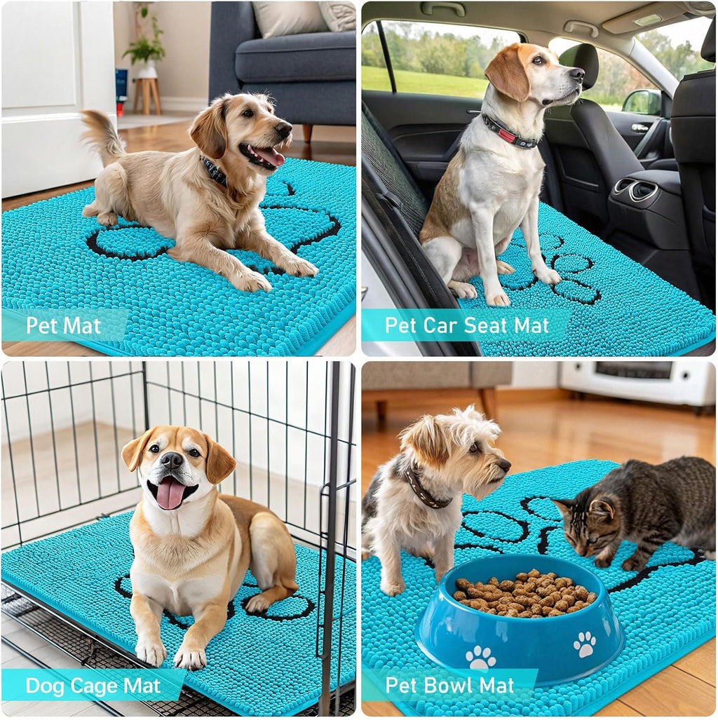OLANLY Dog Door Mat - Absorbent Non-Slip Mud Mat for Muddy Paws | 36x24 Aqua Blue Design