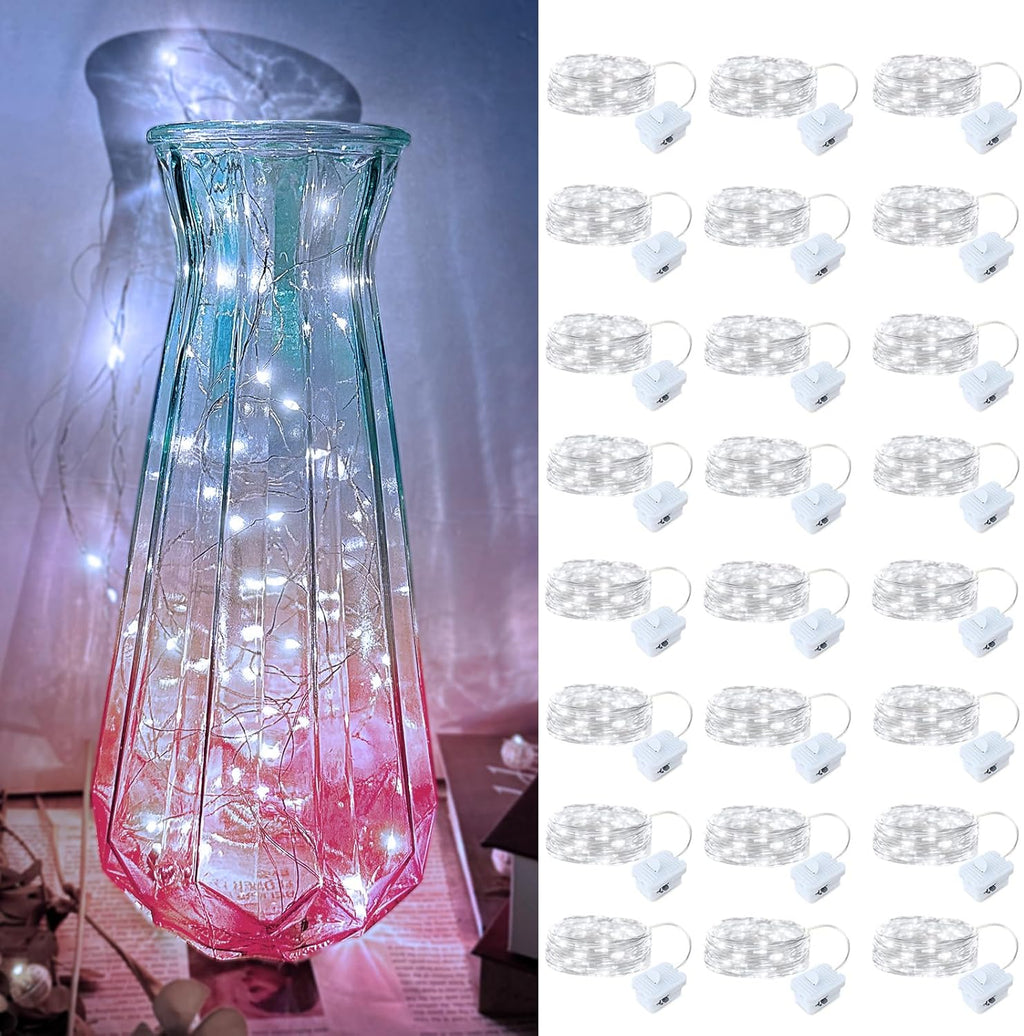 Skiennix 24 Pack LED Fairy Lights - Waterproof 7FT Silver Wire String Lights for DIY Christmas Decor