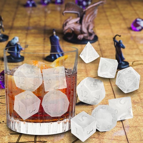 Dice Ice Cube Mold, Silicone Ice Mold with 7 Standard Polyhedral Stereoscopic Dice Cavities, Dice Ice Cube Tray Mold for Whiskey Cocktail Juices and DIY Dices Making