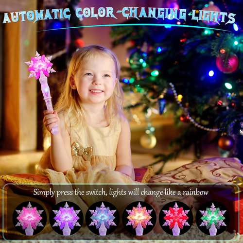 EnrichFun Light Up Frozen Snowflake Wand - Motion Sensitive Magic Princess Toys for Kids | 4 Pack (2 Blue & 2 Pink)