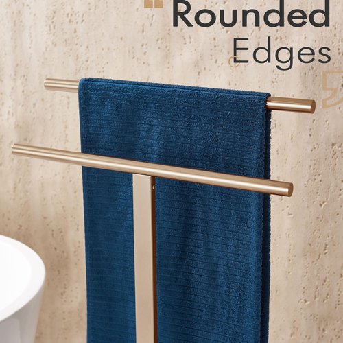 KOKOSIRI Standing Towel Rack for Bathroom Floor 2-Tier Towel Holder Free Stand with Heavy Marble Base Thicken Steady Champagne Bronze Stainless Steel THS0005-CPG