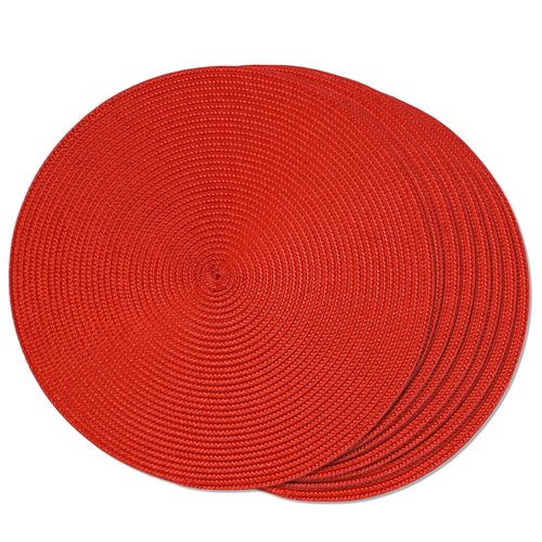 FunWheat Round Braided Placemats Set of 8 Place Mats for Dining Table Woven Washable Non-Slip Table Mats 15 Inch(Red,8pcs)
