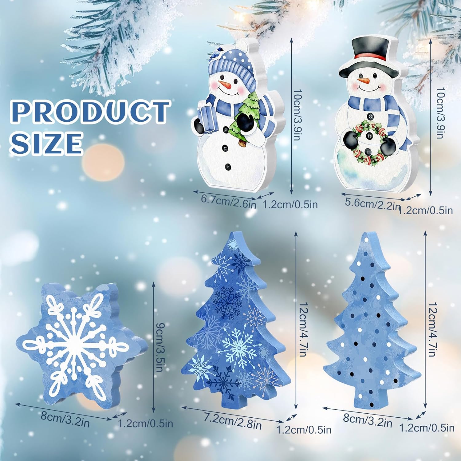 Threehoney Winter Snowman Decor - 5 Pcs Cute Blue Snowflake Table Centerpieces for Home & Office