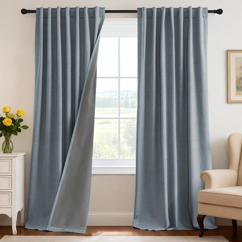 H.VERSAILTEX 100% Blackout Curtains Back Tab Full Light Blocking Curtain Draperies with Gray Coating Thermal Insulated Window Treatment Set of 2 Panels, 52" W x 84" L, Stone Blue