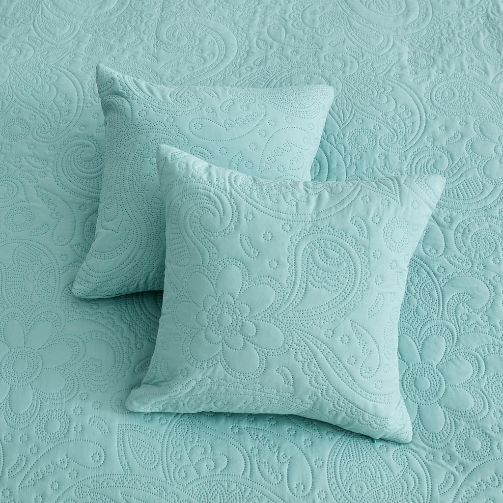 Blythease Oversized King Bedspread, Embossed Paisley Quilt Set King/Cal King, Lightweight Reversible Coverlet, Scalloped Edge - Fresh Classic Look, 5 Piece, Seaglass
