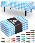 Pureegg Disposable Table Cloths - 8 Pack Gingham Design, 54 x 108 Inch, Leakproof & Sturdy, Blue Checkered
