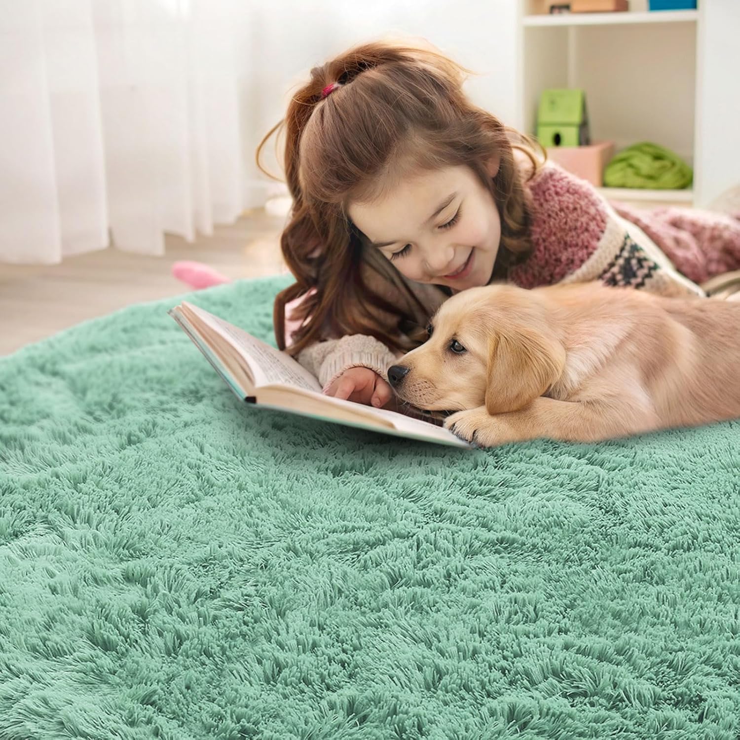 OLANLY Round Mint Green Area Rug - Soft, Fluffy, Machine Washable 3 ft Circle Carpet for Bedrooms & Nurseries
