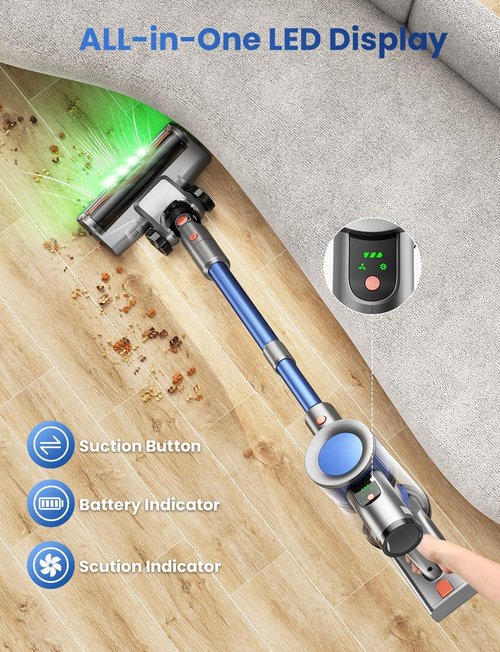 Dzaki Cordless Vacuum Cleaner - Powerful 50KPA Suction with Smart LED Display | Lightweight & Rechargeable for Home & Pet Hair