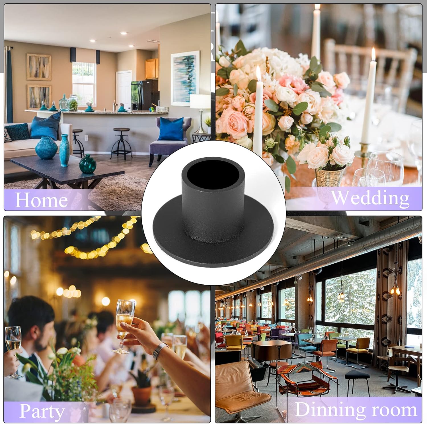 Regine Switzerland Black Candle Holders - Retro Farmhouse Decor for Home & Weddings | Set of 4