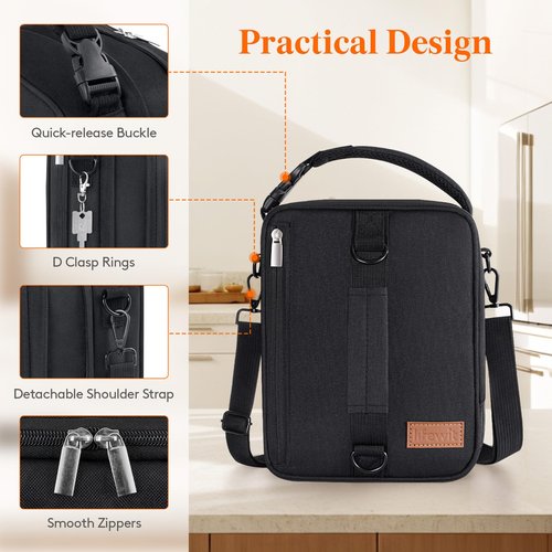 Lifewit Insulated Lunch Box for Men, Expandable Cooler Bag, Freezable Lunch Bag for Women with 2 Ice Packs and Shoulder Straps for Work Travel College, 8.2L Black