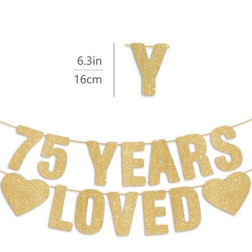 Pre-Strung 75th Birthday Banner - Gold Glitter, Happy 75th Birthday Party Decorations for Women & Men, 75 Year Old Anniversary Decor Bday Sign Gifts