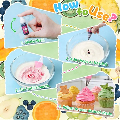 Natural Food Coloring - 12 Vibrant Liquid Dyes | FD&C & Artificial Dye Free, Food Grade for Baking & Decorating - 6ml Each