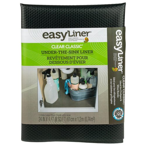 EasyLiner Clear Classic Under The Sink Shelf Liner for Kitchen & Bathroom Cabinets - Easy to Install & Easy to Clean Non Slip Surface - Durable Plastic Shelf Liner - 24 Inches x 4 Feet - Black