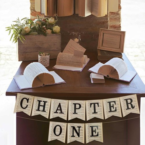 Chapter One Banner Sign A New Chapter Begins Banner Book Reading Themed decor Sign Garland for Wedding Baby Shower Retirement engagement Bridal Shower