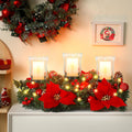 Sliner Christmas Candle Holder - Elegant Poinsettia Glass Centerpiece for Holiday Table Decor