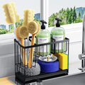 DYFVPOU Kitchen Sink Caddy, 2-Tier Self-Draining Sponge & Dish Brush Holder, Rustproof 304 Stainless Steel Space-Saving Organizer with Drying Tray, Black