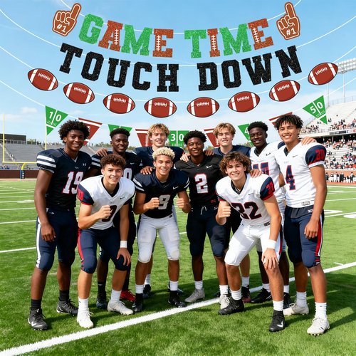 Football Decorations Game Time Touch Down Pre-Strung Football Banner Sports Party Favors Supplies for Indoor Home Birthday Flags
