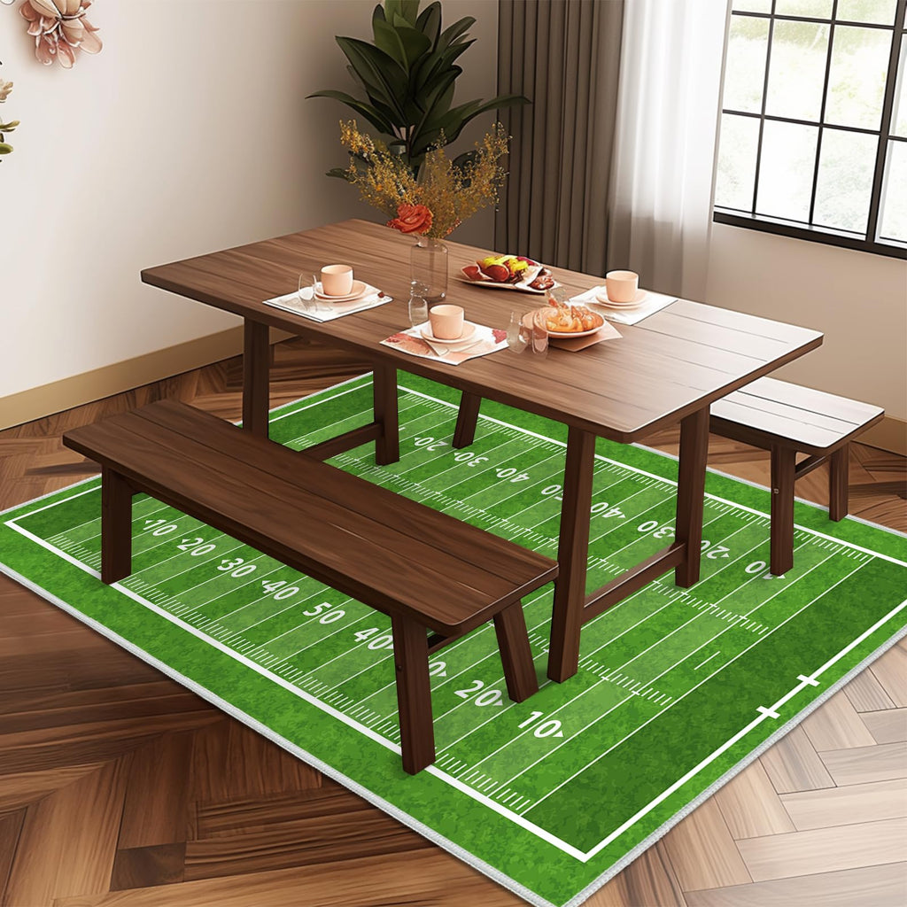 Green Area Rug 4x6,Football Field American Sports Green Lawn Sport Game Team Competition,Ultra-Thin Washable Throw Carpet Indoor Non Slip Accent Floor Carpets for Bedroom,Living Room,Dining Room