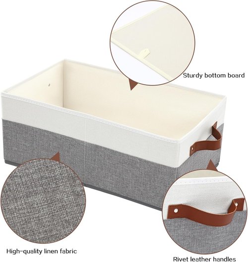 Large Capacity Storage Bins by [Brand Name] - Fabric Closet Organizer with Leather Handles | 3 Pack Grey