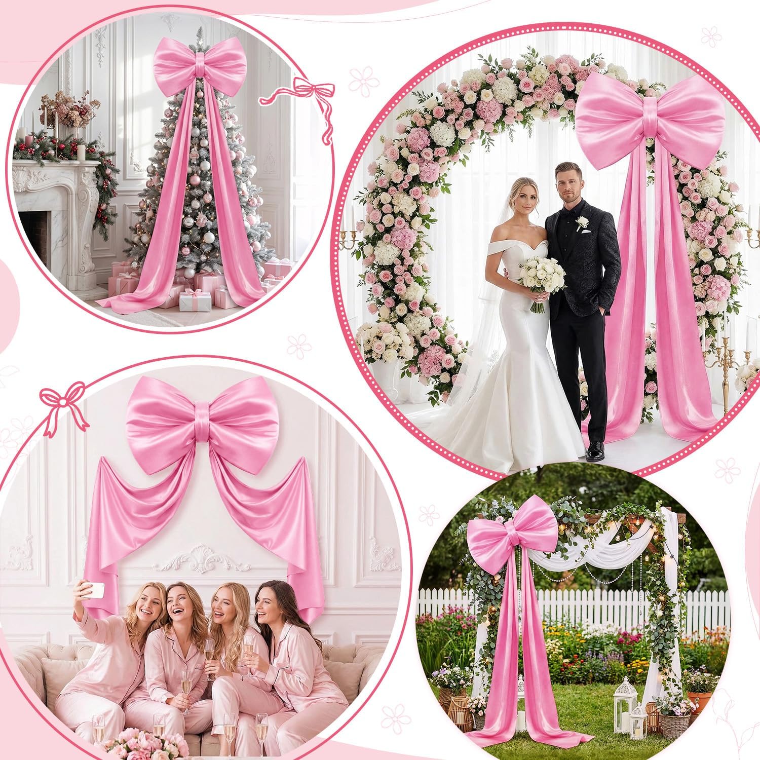 Skiennix Large Pink Bow - 70 x 22 Inch Satin Ribbon Tie for Coquette Birthday & Wedding Decor