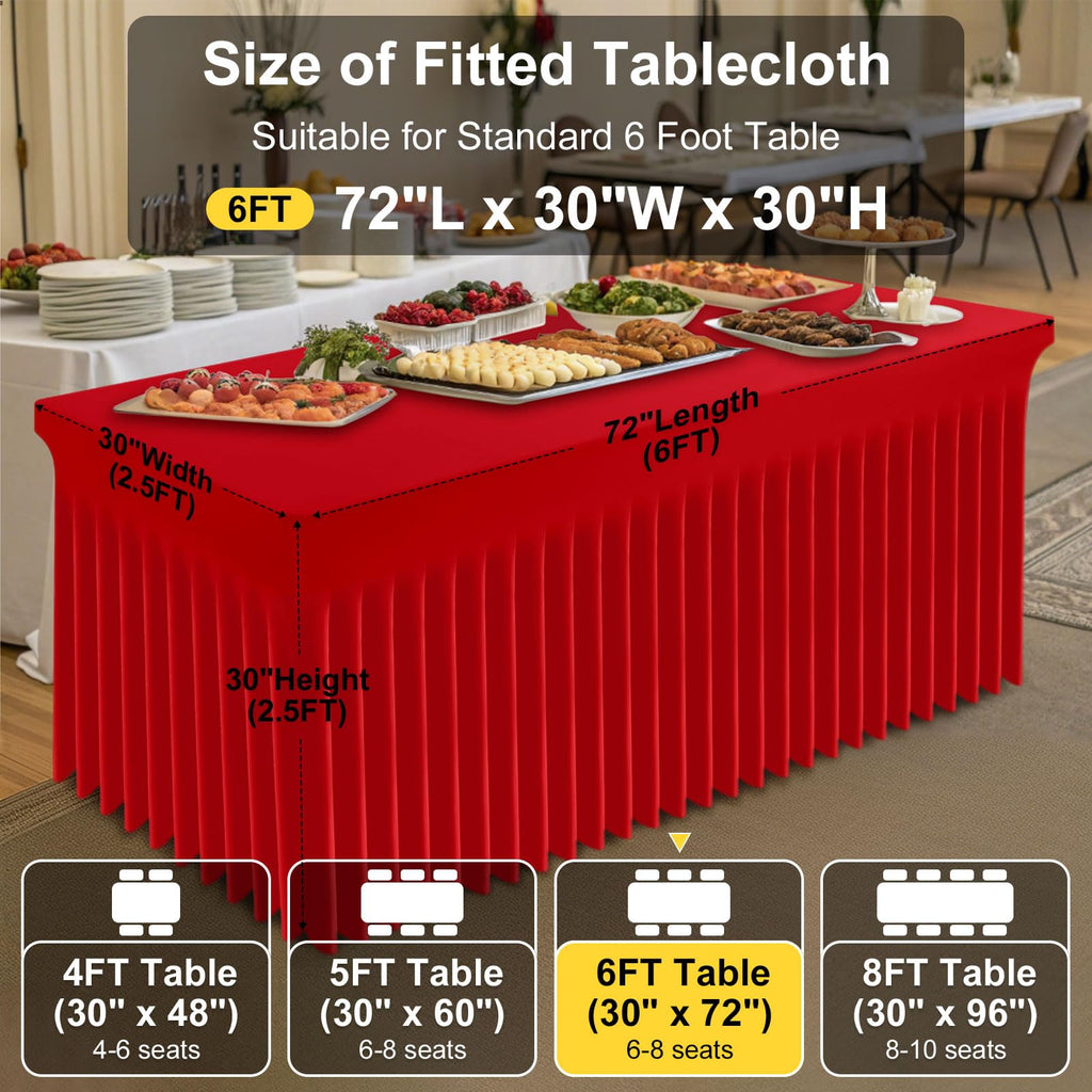 Smiry Spandex Tablecloth, Elastic Fitted Stretch Tablecloth for 6FT Rectangle Tables, Waterproof Washable Table Cover Skirt for Outdoor, Wedding, Banquet & Parties (Red, 72Lx30Wx30H Inch)
