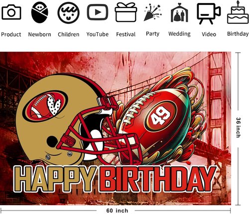 49 Birthday Party Backdrop,Football Party Decoration,49 Football Themed Birthday Banner Shoot Photo Backgrounds Props for Party 5x3ft.