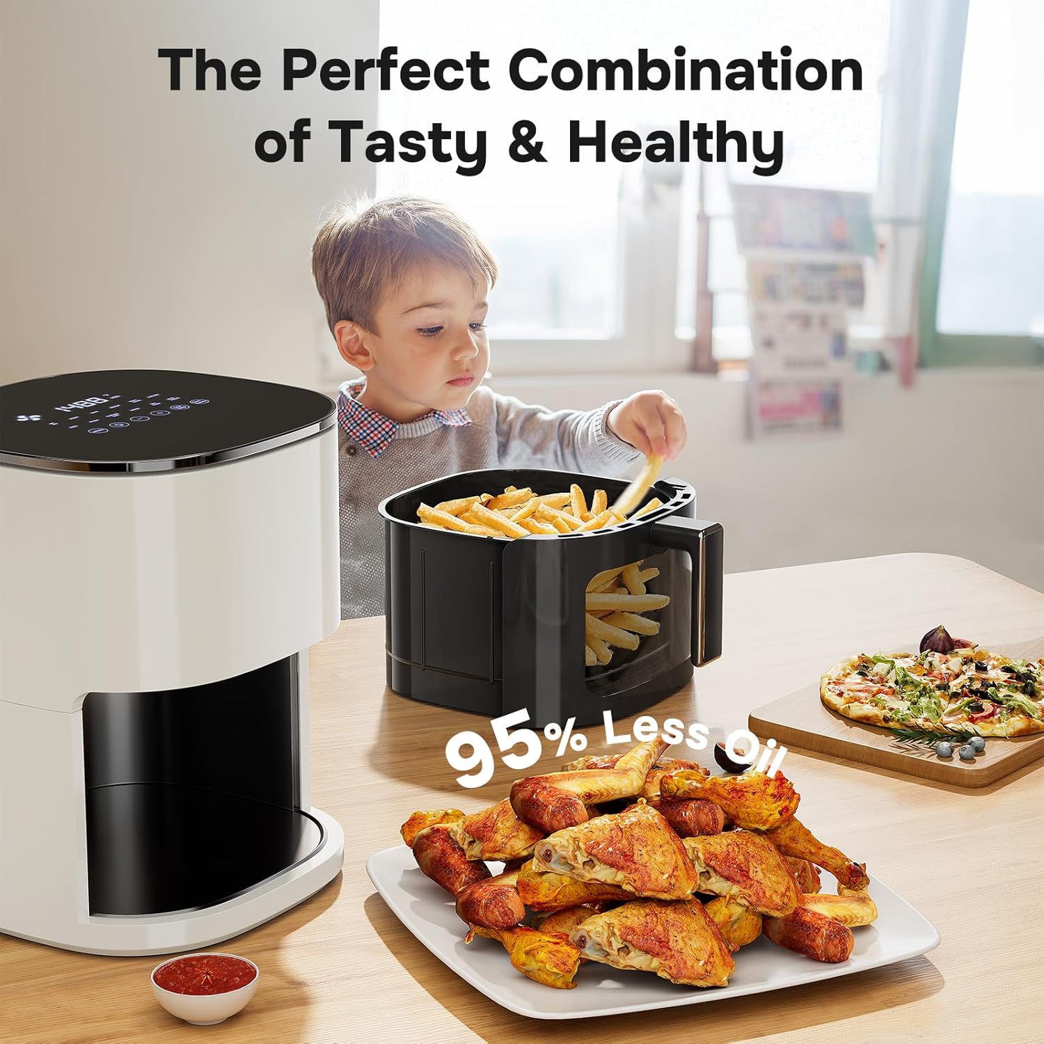 Simple Deluxe Air Fryer - 6.34 QT Digital Air Fryer with Visible Window & 12 Cooking Presets | Beige Finish