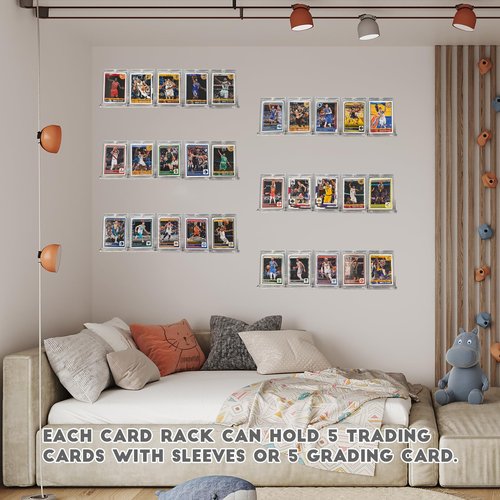 6 Pack Sport Card Display Shelf for Wall - Hold Up to 30 Trading Cards, Acrylic Sport Card Display Rack for PSA SGC BGS Graded Trading Slabs